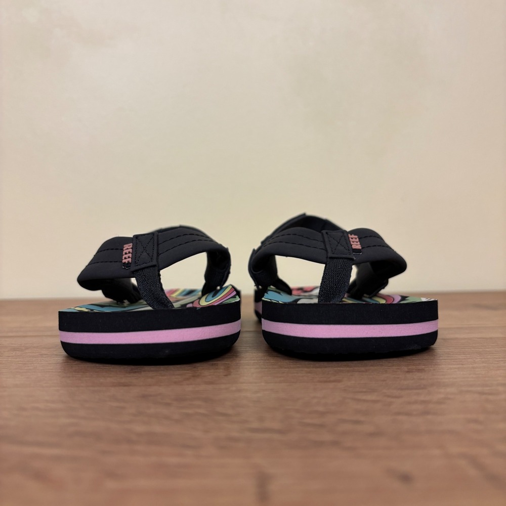 REEF Little Ahi Water-Friendly Flip-Flop Tropical Rainbow Black Kids Size 6 Pool - Picture 6 of 11